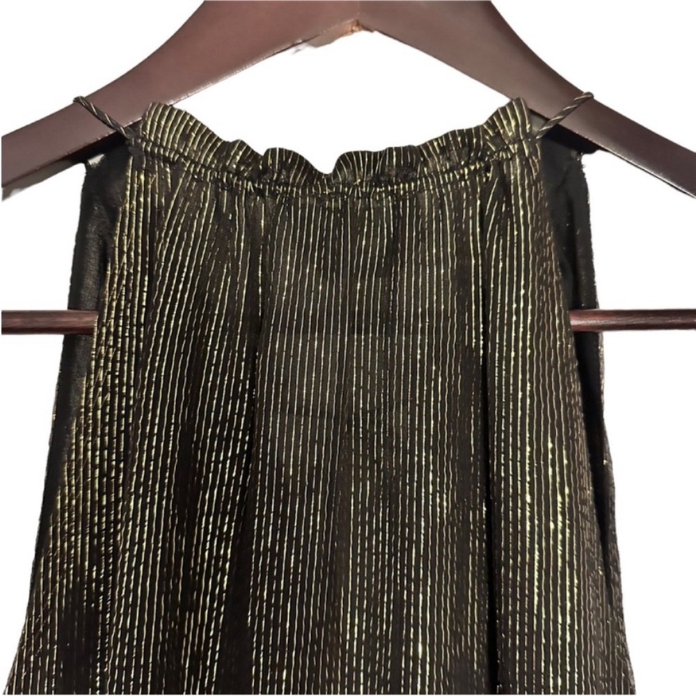 Bebe black and gold metallic tank blouse with neck tie S like new - Picture 3 of 8